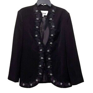 MS DIVINE Church Womens Black CC Logo Rhinestone Lace Jacket Blazer Size 16